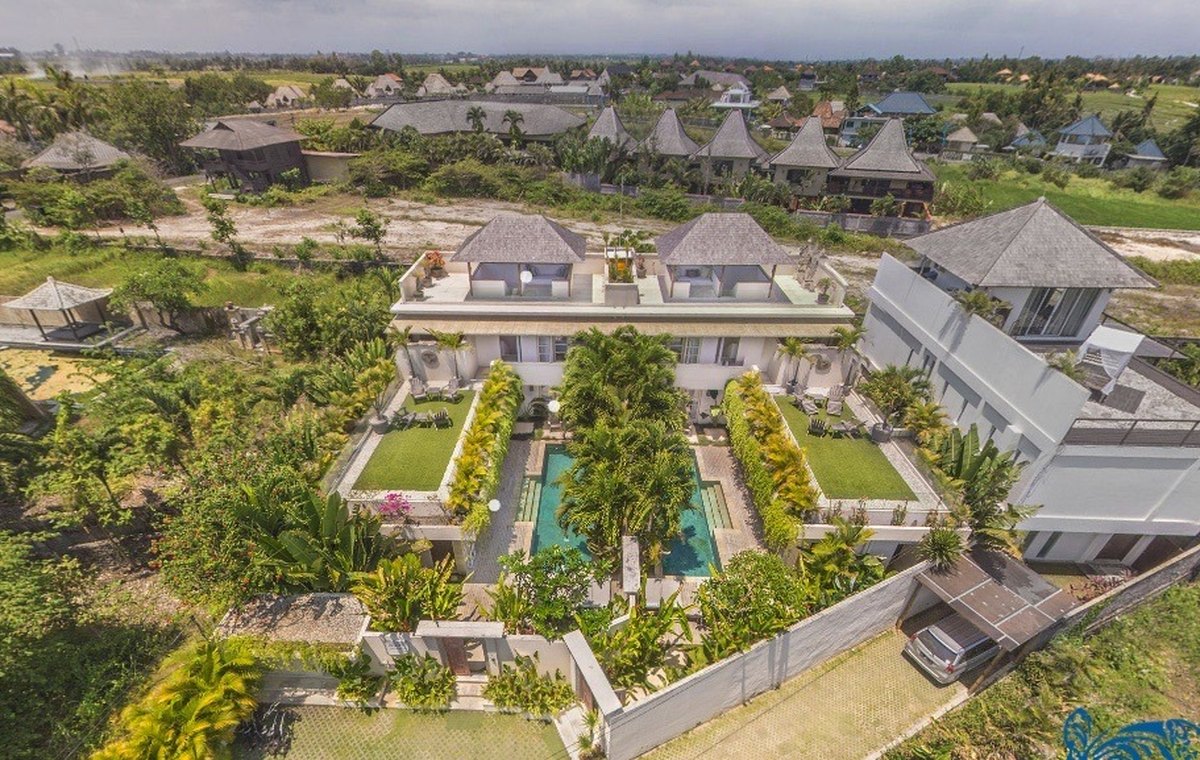 Aerial view of Pantai Indah Villas near Pererenan Beach in Bali.